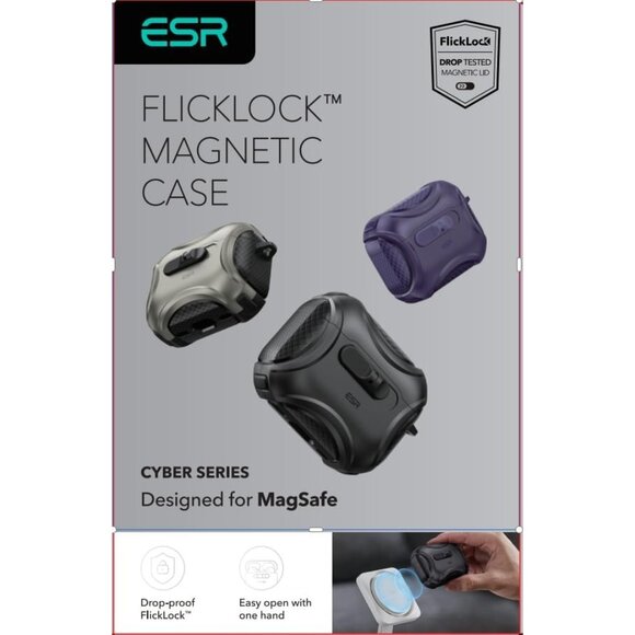 ESR Cyber Series AirPod Pro 3 (2025) Case MagSafe USB-C Drop-Proof Lock Titanium - Picture 10 of 11